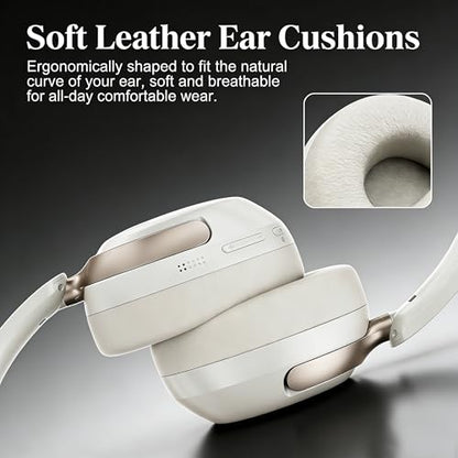 Wireless Bluetooth Over-Ear Headphones with Microphone, 24H Playtime, Bluetooth 5.3, Comfortable and Foldable Design, Over Ear Lightweight Headset for Sports, Travel, Home, Office (Beige) - color: Beige A
