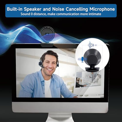 4K USB Webcam for Desktop Laptop, Auto Focus 85° Wide Angle Camera with Built-in Speaker, Dual Noise Cancelling Mics & Privacy Cover, Plug and Play