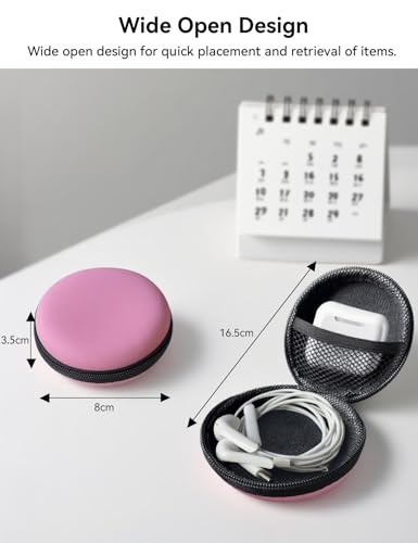 Earphone Case MAS CARNEY Headphone Earbud Hard Protective Carrying Case Bag - color: Pink, style: Round