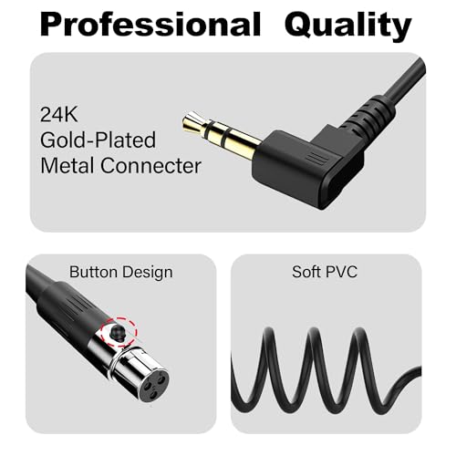 Mini XLR to 3.5mm Stereo Audio Cable Right Angle 1/8" TRS Plug to 3-pin Mini XLR Female Microphone Cable Coiled Mini XLR to 3.5mm Cable for DSLR Cameras,Microphones 1.64Ft (3-pin Mini XLR) - style: 3-pin Mini XLR