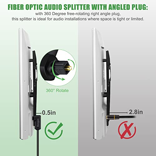 90 Degree Optical Audio Splitter 1 in 2 Out, Digital Toslink Fiber Optical Splitter Audio Adapter (1 Male Input 2 Female Output) for TV, Soundbar - color: right angle plug