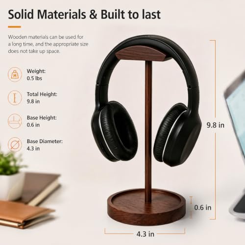 Headphone Stand Nature Wood Headset Hanger Mount Hook Gaming Holder Desktop Earphone Artful Functional Stand for All Headsets with Solid Wooden Base - style: Walnut Storage Base