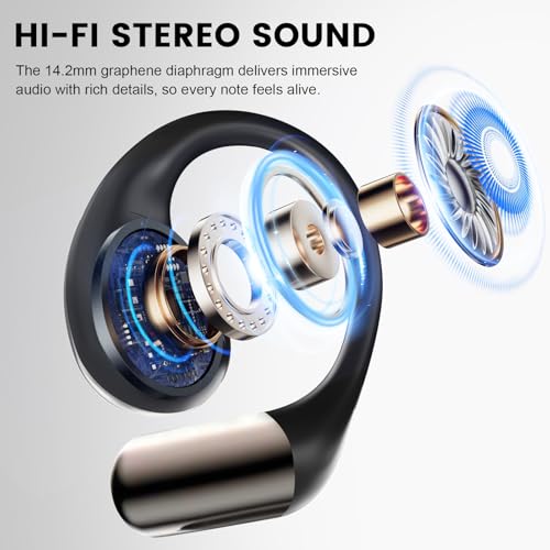 Open-Ear Headphones, Bluetooth 6.0 Wireless Earbuds Powerful Sound, 40H Open Ear Earbuds with ENC Mic, Adjustable Ear Hooks/IP7 Waterproof/Ultra-Comfort Earphones for Workouts/Running, Black