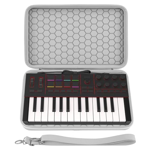 GEEKRIA Audio Interface Carrying Case, Compatible with Akai Professional MPK Mini IV, EVA Hard Shell Portable Travel Bag (Light Gray) - color: Light Grey