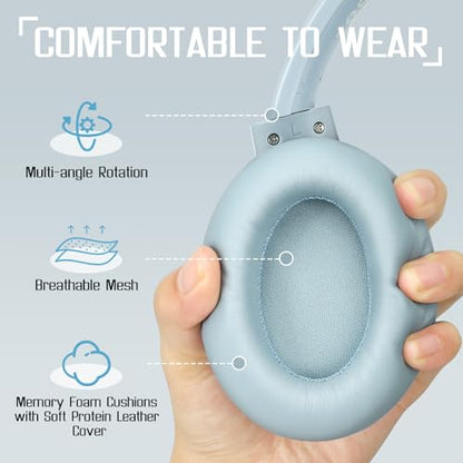 TUINYO Bluetooth Headphones Wireless, Over Ear Stereo Wireles Headset 40H Playtime with deep bass, Soft Memory-Protein Earmuffs, Built-in Mic Wired Mode PC/Cell Phones/TV-Dark Grey - color: Blue Gray