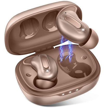 Sleep Earbuds, Mini ANC Wireless Earbuds Bluetooth 5.4 Headphones Deep Bass Stereo, 48H Playtime Ear Buds, 4 ENC Noise Cancelling Mic, IP7 In Ear Earphones for Side Sleepers,Touch Control, Velvet Gold