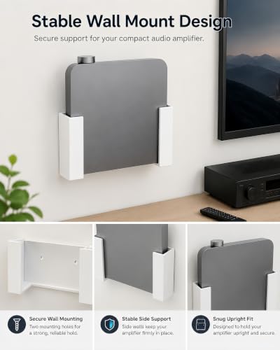 Wall Mount Bracket Compatible with WiiM Amp Audio Amplifier, Space-Saving Audio Receiver Holder, Secure Home Audio System Wall Installation Stand for Media Setup