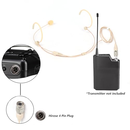 Headworn/Headset Microphone Wired, Dual Over-Ear Headset Mic, Condenser Headset Mic Compatible with Audio Technica Microphone Wireless Systems, Ideal for Lectures, Actors, Theater - Beige - size: Hirose 4 Pin Plug