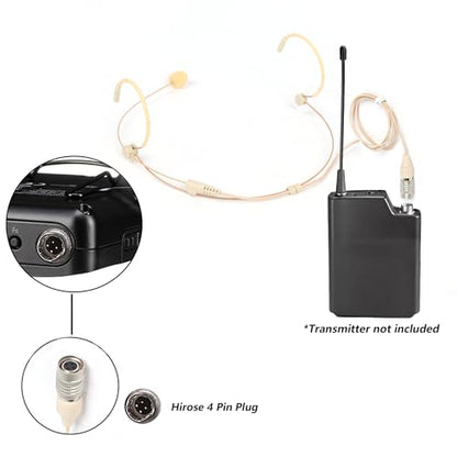 Headworn/Headset Microphone Wired, Dual Over-Ear Headset Mic, Condenser Headset Mic Compatible with Audio Technica Microphone Wireless Systems, Ideal for Lectures, Actors, Theater - Beige - size: Hirose 4 Pin Plug