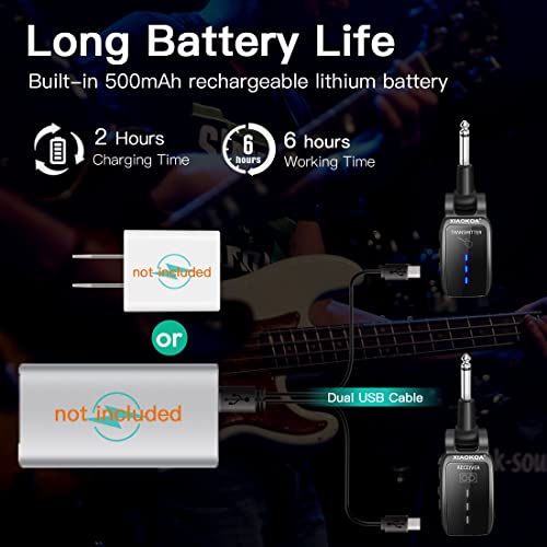 Wireless Guitar System, UHF 15 Channels Rechargeable Transmitter Receiver | 164ft Range, with LED Screen, Audio Transmission Systems for Bass, Ideal for Musical Instruments Instruction and Performance - color: U12DX-BK