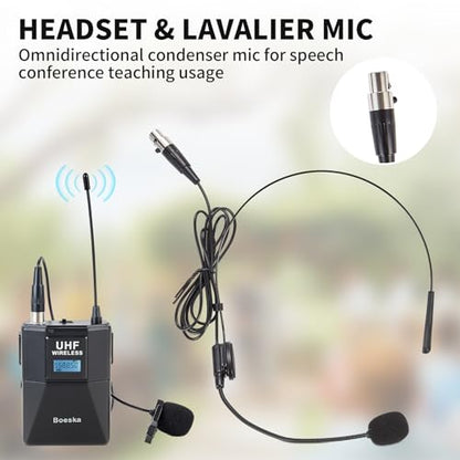 4 Channel Wireless Microphone System UHF 2 Cordless Handheld Mics and 2 Lavalier Headset Mics for Karaoke Church Speaking Conference Meeting Party, 4x25 Adjustable Frequency (2 Handheld + 2 Bodypack) - size: 2 Handheld + 2 Bodypack