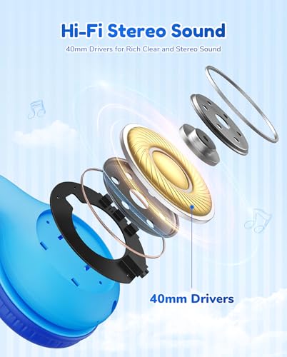 EarFun K2 Kids Bluetooth Headphones for School, Kids Headphones with Mic | Volume Limited, 40H Playtime, Built-in Mic, Stereo Sound, Foldable Over-Ear Headphone for Kids/Toddler/Travel, Royal Blue - color: Royal Blue