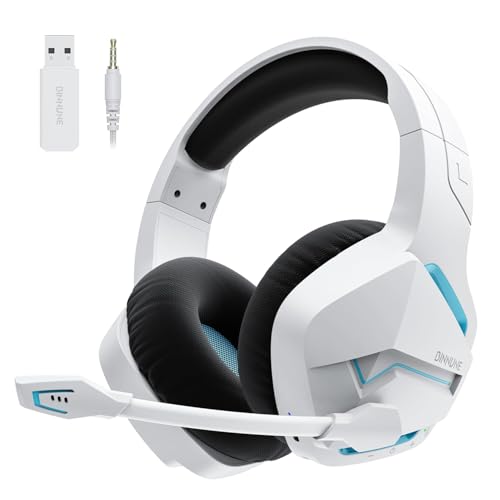 BINNUNE 2.4GHz Wireless Gaming Headset, Bluetooth 5.3 Gaming Headphones with Noise Canceling Mic, 120H Ultra-Long Battery, 50mm Drivers, Multi-Platform for PC / PS5 /PS4/ Switch/Mobile, White - color: White