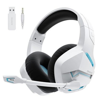BINNUNE 2.4GHz Wireless Gaming Headset, Bluetooth 5.3 Gaming Headphones with Noise Canceling Mic, 120H Ultra-Long Battery, 50mm Drivers, Multi-Platform for PC / PS5 /PS4/ Switch/Mobile, White - color: White