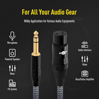 6.35mm TRS to XLR Female Cable 6.6FT, 1/4 Inch TRS to XLR Female Balanced Signal Interconnect Cable, Quarter inch to 3 Pin Patch Cable for Microphone, Mixers, AMP, Speakers (2Pcs) - color: 2Pcs - 6.6ft