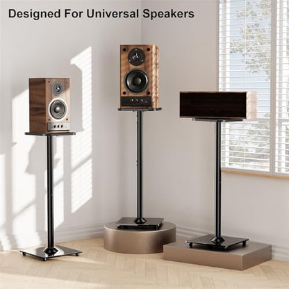 Speaker Stands Pair, 31" Fixed Height, Max 22 lbs, Tempered Glass Base | Surround Sound Speaker Stands, Cable Management, Universal Floor Speaker Standing for Studio Satellite Rear Bookshelf Speaker - size: Height 31"