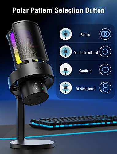 FIFINE A8 Plus USB Gaming Condenser Microphone with 4 Polar Patterns for PC - size: A8PLUS-Desktop