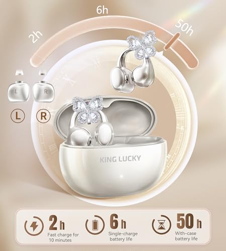 King Lucky Open Ear Earbuds Clip on Wireless Bluetooth 5.4 Headphones with Mic,50H Play,ENC Call,Waterproof,Jewelry Ear Buds,Comfortable for Small Ears&Glasses Wearers,Workouts (04-White) - color: 04-White