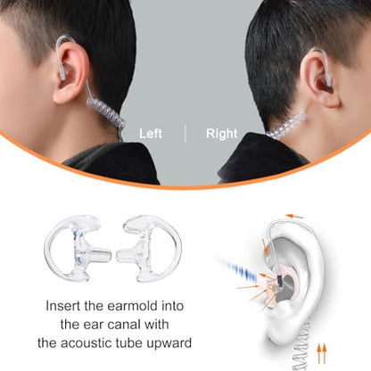 Replacement Earmold for Acoustic Coil Tube Headset(Clear 2 Pairs) | Silicone Ear Insert for Motorola Midland Baofeng Walkie Talkie Surveillance Earpiece - color: clear