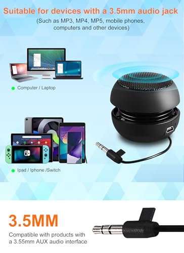 Portable Mini Speaker USB Wired Small Speakers with 3.5mm Aux Input Jack, Travel Speakers for Laptop Computer MP3 Player Speaker for Mobile Phone, MP3, PC | Travel External, For Laptop Computer MP3 Player, For Mobile Phone, PC Compatible