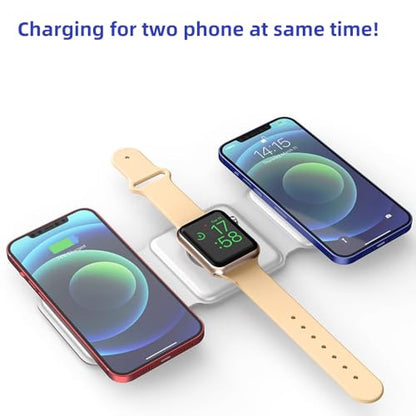 IHAO 3in1 Megnetic Attraction Wireless Charging Station Foldable Fast Charger for iPhone 15/14/13, iWatch & AirPods 15W Charging Stand with Strong Magnet Fold to Stand Multi-Device Safe Charging-White - color: 3in1 Wireless Charger K99 White