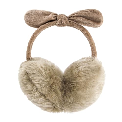 POXIMI Women Winter Earmuffs Girl Ski Adjustable Ear Covers for Kid Cute Bow Ear Warmer Outdoor Earmuff Fleece Lining - color: B-khaki