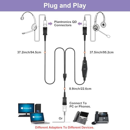 Training Y Splitter for All Plantronics QD Headphone Adapter Cable