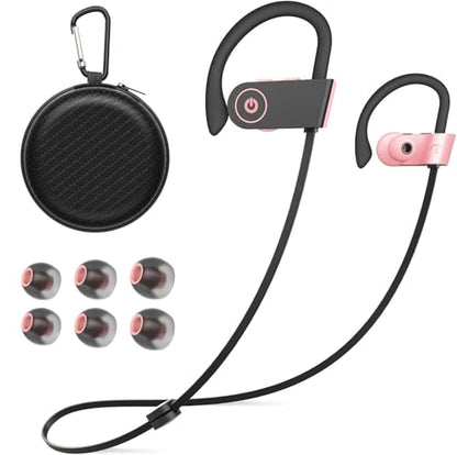 JOYWISE Bluetooth Headphones, Wireless Headphones 16H Playtime Wireless Earbuds with Mic Stereo in-Ear Earphones, IPX7 Waterproof Sports Ear Buds Sound Isolation Headsets for Running, Workout Pink - color: Pink