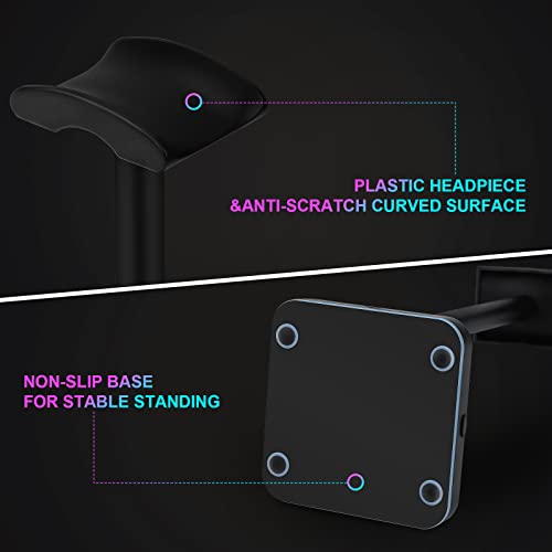 Headphone Stand with Wireless Charger Gaming Headset Holder 2 IN 1 Wireless Charging Pad & 2 USB Charger Ports for Desktop PC Game Accessories