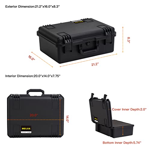 MEIJIA Premium Waterproof Large Hard Camera Case,Hard Protective Case with customizable fit foam,Full Protection with Light&Convenient Design,Elegant Black (21.2"x16.0"x8.3") - size: 21.2"x16.0"x8.3"