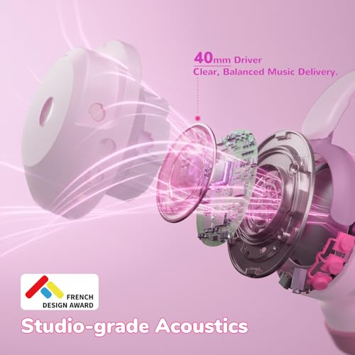 iClever BTH20 Active Noise Cancelling Headphones for Kids Toddler Travel | SafeSound Tech3.1, 60H Play Time, USB C AUX Cable, Award-Winning Kids Bluetooth Wireless Headphones for Boys/Girls/Autism - color: Light Pink