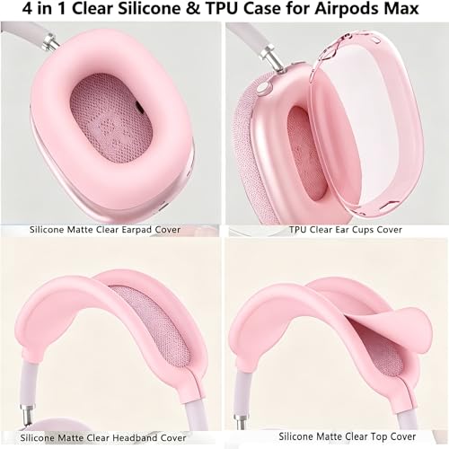 [4 in 1] Case Cover for AirPods Max 2/1 (2026/2024/2020) Ear Pad Case/Headband Cover/Ear Cups with Bling Star for Apple AirPods Max Headphones (Pink Stars Sets(4 in 1)) - color: Pink Stars Sets(4 in 1)