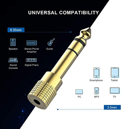 3 Packs Stereo Audio Adapter Converter, 6.35mm (1/4 inch) Male to 3.5mm (1/8 inch) Female Headphone Gold Plated Pure Copper Jack Plug for Guitar Headphones Amp