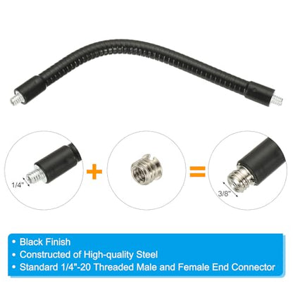 PATIKIL 8" Gooseneck, 1/4"-20 Male to Male Thread Metal Universal Hose Flexible Arm Gooseneck Tube Extension Holder with Reducing Screws for Action Camera, Phone, Microphone, Black - size: 20cm