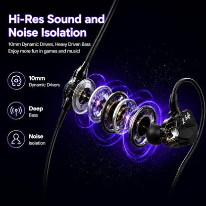 Wired Gaming Earbuds with Mic, Deep Bass in-Ear Headphones for PS5 PC Online Class(Black) - color: Black