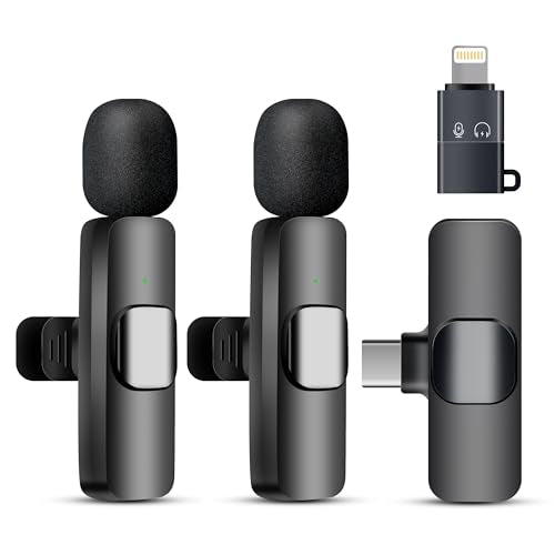 Wireless Microphone for iPhone iPad and Android Phone, 2 Pack Wireless Lavalier Lapel Mic with Noise Reduction, Plug and Play Mini Microphone for Video Recording Interview Podcast YouTube TikTok Vlog - size: All iPhones & Androids (USB-C + Lightning)