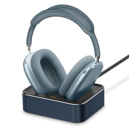 Headphone Charging Station for AirPods Max 1 & 2 - Magnetic Charger Dock with Lightning & USB-C Connectors, LED Indicator, Easy Drop-in Charging (Blue) - color: Blue