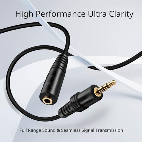 TNP 3.5mm Headphone Extension Cable, 50 FT Male to Female AUX, Black | Short 3-Pole Trs Audio Jack Extender Reaches Recessed Phone-Case Ports; Gold-Plated Connectors and Copper Conductors - size: 50 FT