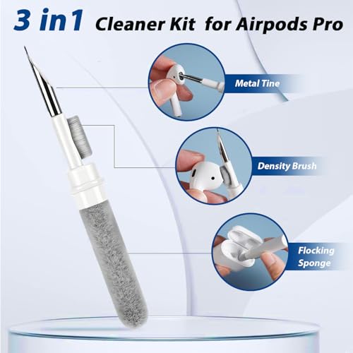 Multi-Function Cleaning Pen Kit for AirPods 1, 2, 3 & Pro, Earbud Cleaning Tool with Soft Brush & Flocking Sponge for Bluetooth Headphones Case -White