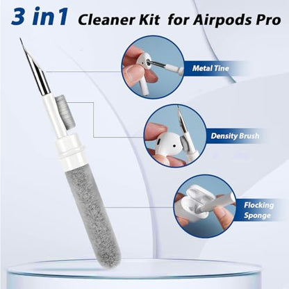 Multi-Function Cleaning Pen Kit for AirPods 1, 2, 3 & Pro, Earbud Cleaning Tool with Soft Brush & Flocking Sponge for Bluetooth Headphones Case -White