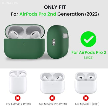 ORNARTO for AirPods Pro 2 Case, Hybrid Silicone, Clover Green | Hybrid Silicone Rubber, Front LED Visible, Wireless Charging, Skin-Friendly Soft Touch, Anti-Scratch, Detachable Lanyard - color: Clover Green