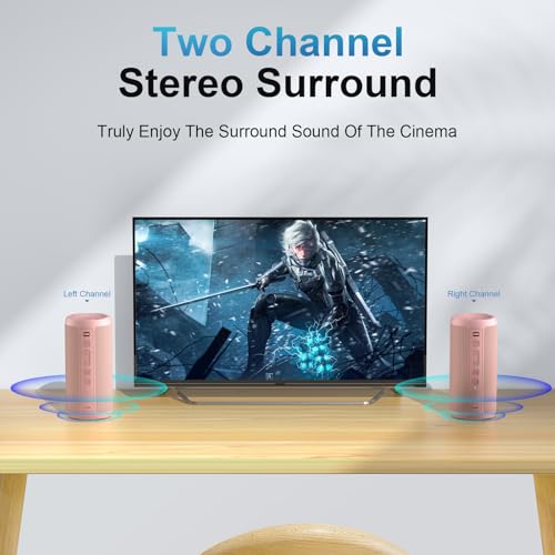 Ortizan Wireless Portable Bluetooth Speaker, IPX7 Waterproof, Dustproof and Rustproof, Powerful 24W Sound, Enhanced Bass, 30 Hour Battery, 360° Party Light, and Stereo Pairing (BT 5.3), Gifts - Pink