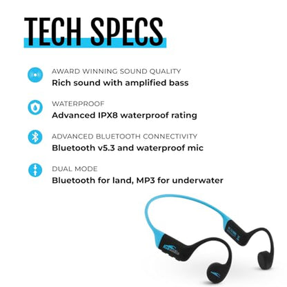 H2O Audio TRI 2 Multi-Sport Waterproof Headphones with Charging Case - Bone Conduction Open Ear Underwater Headphones for Running, Cycling, and Swimming - Bluetooth and Built-in MP3 Player (Blue) - color: TRI 2 Blue + Charging Case