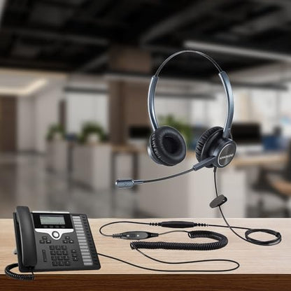 Wired Headset with Mic for Cisco Phone, Dual Ear Headphone for Call Center
