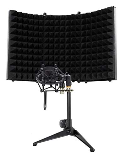 Rockville RockShield 1 Microphone Isolation Shield with RockShock Mount | 3-Panel, 1.5" Acoustic Foam, Sound Dampening, Black Shock Mount, 5/8" and 3/8" Adapters, Desktop Tripod, Studio, 2-Items