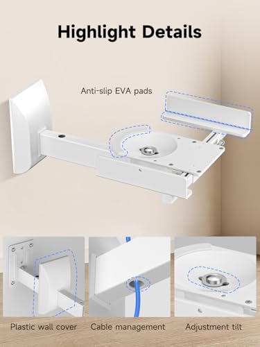 suptek Large Dual Side Clamping Bookshelf Speaker Wall Mounting Bracket for Large Surrounding Sound Speakers, Hold up to 55lbs White SPM201LW - size: Large--white
