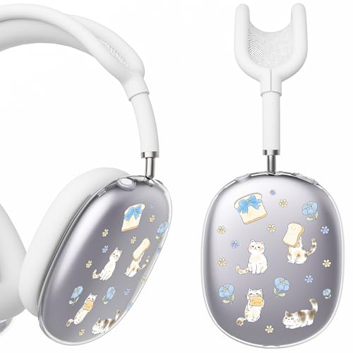 for AirPods Max Headphones Kitten Cat Ear Covers for AirPods Max 2 | Cute Clear Ear Cups Cover | White Silicone Ear Pad Case Headband Cover for Apple AirPods Max 2/1 (2026/2024/2020) - color: Cat B/White