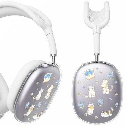 for AirPods Max Headphones Kitten Cat Ear Covers for AirPods Max 2 | Cute Clear Ear Cups Cover | White Silicone Ear Pad Case Headband Cover for Apple AirPods Max 2/1 (2026/2024/2020) - color: Cat B/White
