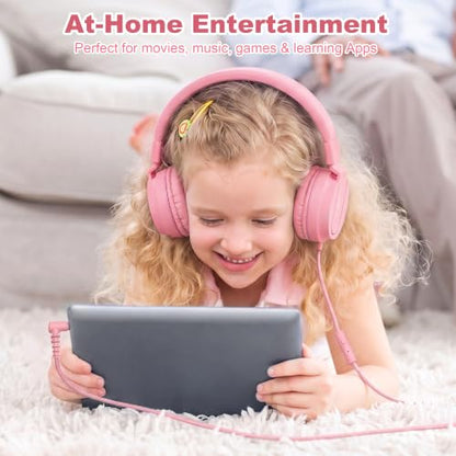 AILIHEN I35 Kids Headphones for School with Mic, 93dB Volume Limited, Pink | Wired On Ear Headphones for Kids Girls, Foldable Lightweight Headphone for Classroom Learning & Entertainment Travel Computer - color: Candy Pink