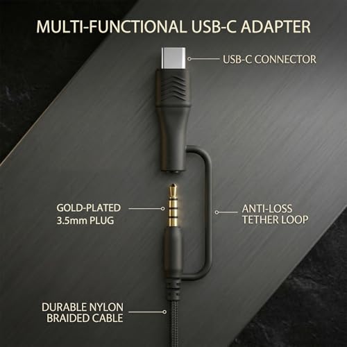 Wired Over-Ear Headphones, Mic, 3.5mm, USB-C Adapter, Black | Over-ear comfort with inline mic, volume control, 3.5mm jack, and USB-C adapter for phones, laptops, PCs, and tablets. - color: Black